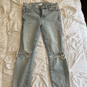 Mother light wash ripped skinny jeans